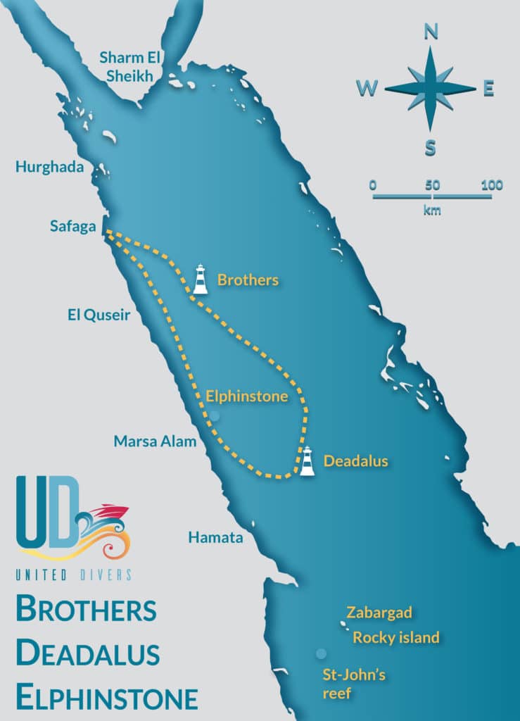 Itineraire Croisiere Brothers Deadalus Elphinstone avec United Divers